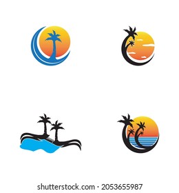 Plantilla de logotipo de verano de árbol de palma ilustración vectorial