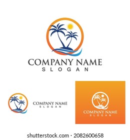 Palm tree summer logo template vector illustration