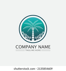 Plantilla de logotipo de verano de árbol de palma ilustración vectorial