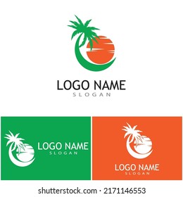 Palm tree summer logo template vector illustration