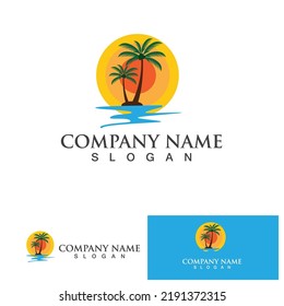 Palm tree summer logo template vector illustration