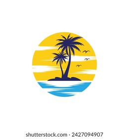 Palm tree summer logo template vector illustration