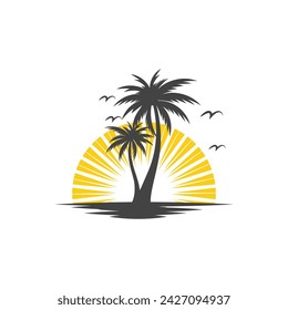 Palm tree verano logo plantilla ilustración vectorial