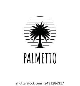 Palm tree summer logo template vector illustration line circle	
