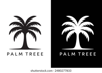 Palm tree summer logo template. vector illustration of palm tree, coconut tree, sunset, beach, summer, landscape. Vector design is suitable for logos, websites, apps, elements, banners, pamphlets, etc