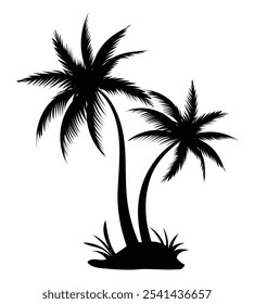 Palm tree summer logotype vector illustration. Hand-drawn tropical palm trees set silhouette. Black palms trees decoration elements for posters, promotional items. Coconut tree, coco tree, summer tree