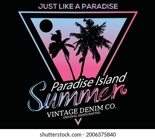Palm tree summer paradise t s shirt design. Gradient background beach artwork.  