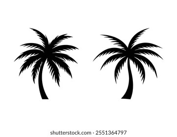 Silueta de verano de palmeras cocos de palmera para estampados de verano de diseño. Palmeras. Logo de la línea Abstractas de la playa. Forma el dibujo a mano. Ilustración vectorial