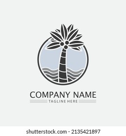 Palm tree summer and tropical design logo template vector illustration