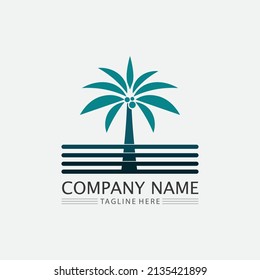 Palm tree summer and tropical design logo template vector illustration