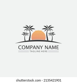 Palm tree summer and tropical design logo template vector illustration