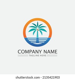 Palm tree summer and tropical design logo template vector illustration
