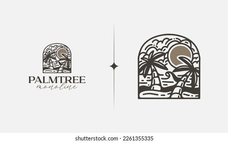 Monolina tropical de verano de palmeras. Símbolo universal creativo premium. Plantilla de logotipo del icono de signo del vector. Ilustración del vector