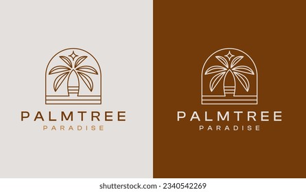 Palm Tree Summer Tropical monoline. Universal creative premium symbol. Vector sign icon logo template. Vector illustration
