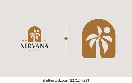Palm Tree Summer Tropical. Símbolo universal creativo premium. Plantilla de logotipo del icono de signo del vector. Ilustración del vector