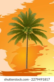 Palm tree and summer vacation. Vector illustration of a palm tree on a sandy seashore. Sketch for creativity.