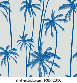 Palm tree summer vector pattern. Fashion colorful hand drawn modern textures on exotic background. Trendy Los Angeles nature textile print. Cool bright tropical template for t-shirt, swimwear