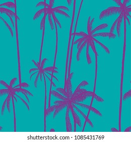 Palm tree summer vector seamless pattern. Fashion colorful hand drawn modern textures on exotic background. Trendy Los Angeles nature textile print. Cool bright tropical template for t-shirt, swimwear