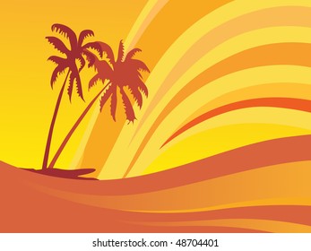 palm tree in summer waves background
