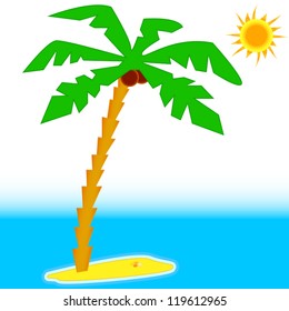 Palm tree with sun and blue sea