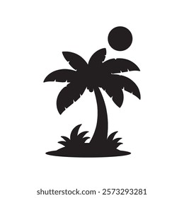 Palm Tree sun, coconut tree sun silhouette vector art