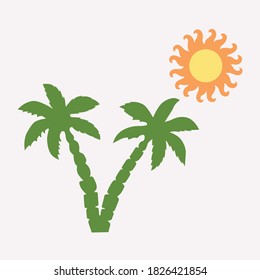 Palm tree and sun icon vector