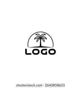 PALM TREE WITH THE SUN LOGO DESIGN IDEA VECTOR