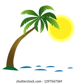 Palm tree, sun and sea vector
