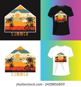  Palm tree with a sun shade  beach retro vintage t shirt design