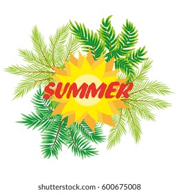 Palm Tree and Sun. Tropical Background Template