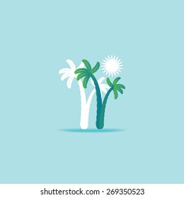 palm tree with sun vector illustration