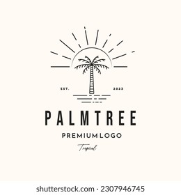 palm tree sunny day line art logo vector minimalist illustration design, coconut tree in the summer logo design