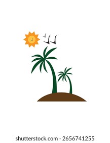 Palme mit Sonnenuntergang am Strand Logo. Sonnenuntergang und Palmenbaum-Logo. Palm Sommer Logo, Vektorgrafik