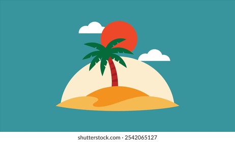 Palm Tree Sunset Beach Tropical Island Illustration