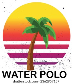 A palm tree with a sunset behind it design