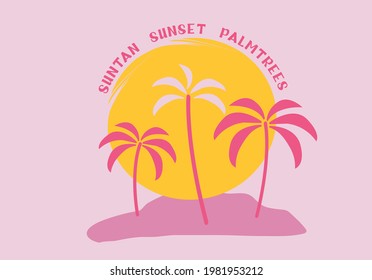 palm tree and sunset drawing vector design