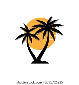 Palmenbaum-Sonnenuntergang Symbol Design Vorlage Illustration