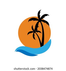 Palm tree sunset icon design template isolated illustration
