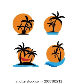 Palm tree sunset icon set design template