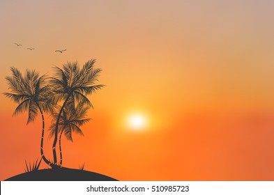 Palm Tree Sunset Illustration