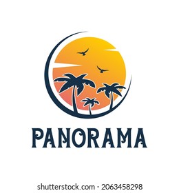 Palm tree and sunset logo design template 