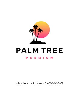 palm tree sunset logo vector icon illustration	
