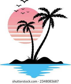 Palm Tree with Sunset summer logo template vector illustration. 