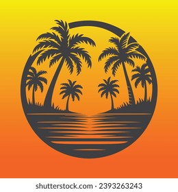 Palm tree sunset vector logo silhouette a symbol of serenity and sophistication. 