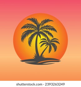 Palm tree sunset vector logo silhouette a symbol of serenity and sophistication. 