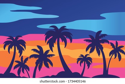 Silución vectorial de la puesta de sol de la palma