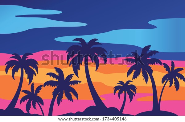 Palm Tree Sunset Vector Silhouette Stock Vector (Royalty Free ...