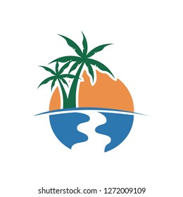 Palm Tree Sunset View Illustration Design