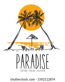 palm tree with sunset view illustration for t-shirt print or other uses.