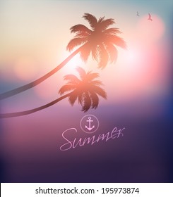 Palm Tree Sunset-Vector Illustration